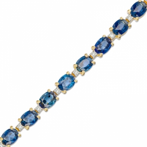 Золотой браслет с крупными овальными голубыми сапфирами и круглыми бриллиантами