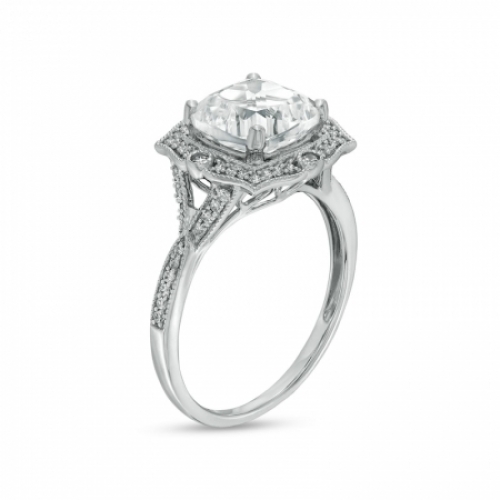 Женское кольцо из белого золота 585 пробы с белым сапфиром и бриллиантом
