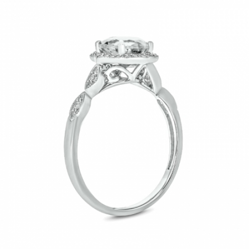 Помолвочное кольцо из белого золота с Крупным центральным белым сапфиром и бриллиантами