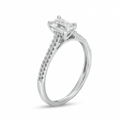 Помолвочное кольцо из белого золота с белым сапфиром 6*4 мм огранки Октагон и бриллиантами