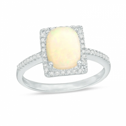 Женское кольцо из белого золота 585 пробы с опалом и бриллиантами