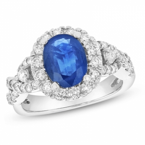 Помолвочное кольцо из белого золота с Голубым овальным сапфиром 9*7 мм и бриллиантами