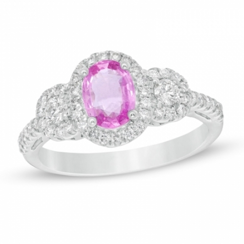 Помолвочное кольцо из белого золота с Крупным Розовым сапфиром и бриллиантами
