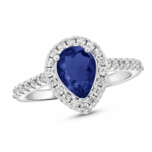 Помолвочное кольцо из белого золота с Голубым роскошным сапфиром и бриллиантами