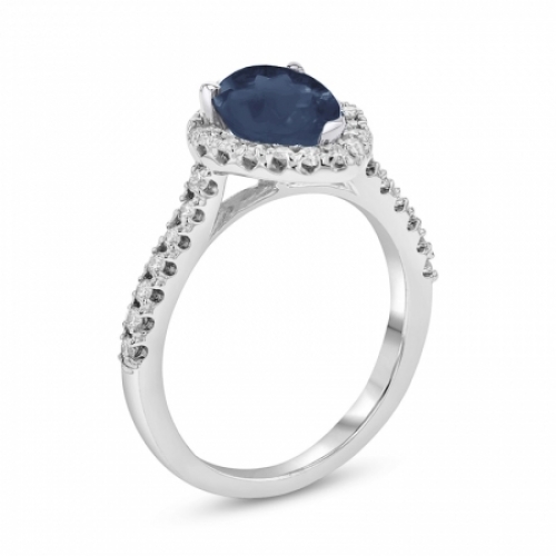 Помолвочное кольцо из белого золота с Голубым роскошным сапфиром и бриллиантами