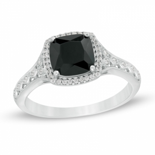 Помолвочное кольцо из белого золота с Черным  сапфиром и бриллиантами