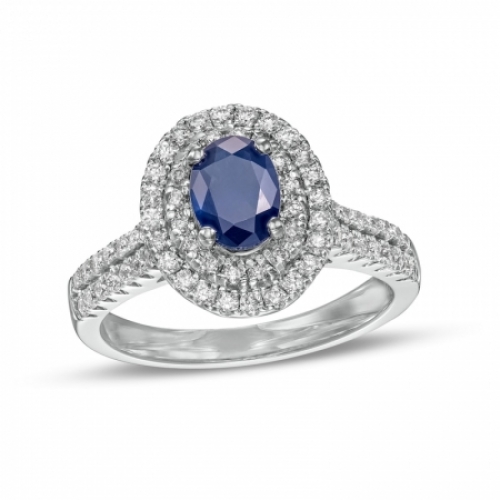 Помолвочное кольцо из белого золота с голубым, овальным и  завораживающим сапфиром и бриллиантами