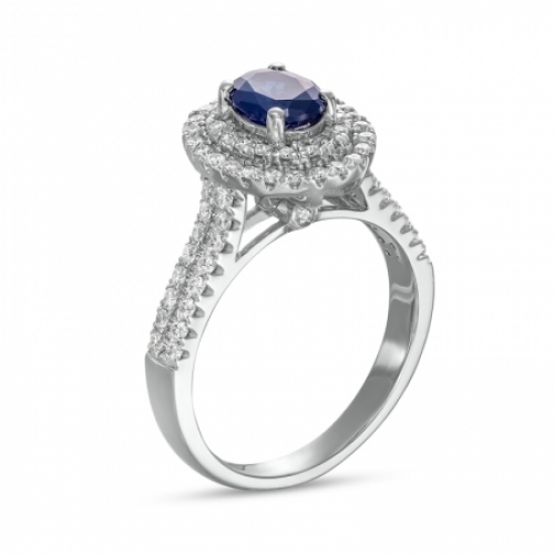 Помолвочное кольцо из белого золота с голубым, овальным и  завораживающим сапфиром и бриллиантами