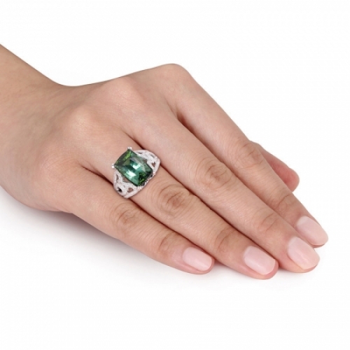 Женское кольцо из белого золота 585 пробы с турмалином и бриллиантами