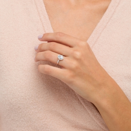 Женское кольцо из белого золота 585 пробы с аквамарином, сапфиром и бриллиантами