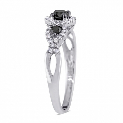 Женское кольцо из белого золота 585 пробы с черными бриллиантами