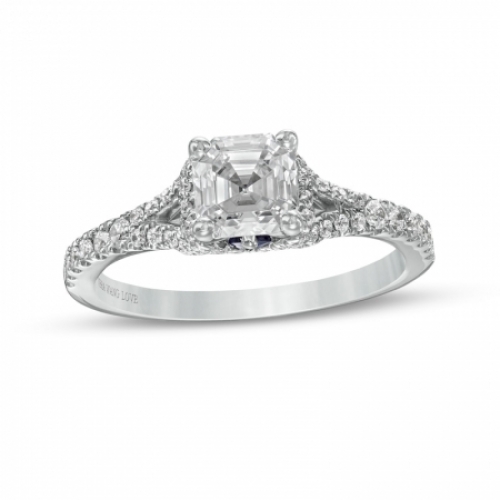 Помолвочное кольцо из белого золота "Белые ночи" с редкой огранкой бриллианта Ашер и россыпью  бриллиантов