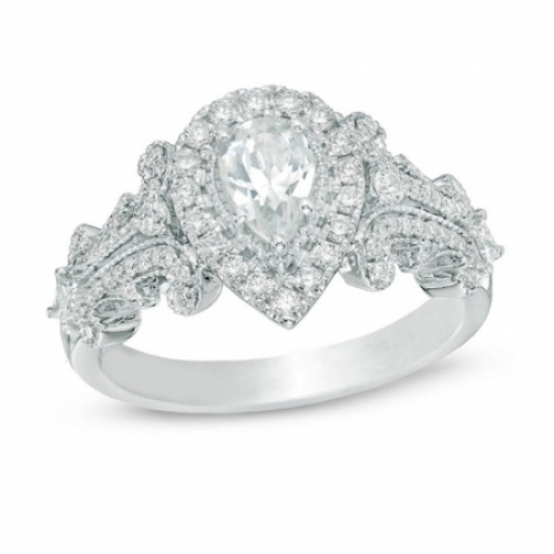Помолвочное кольцо из белого золота "Королевская роскошь" с бриллиантами и сапфиром