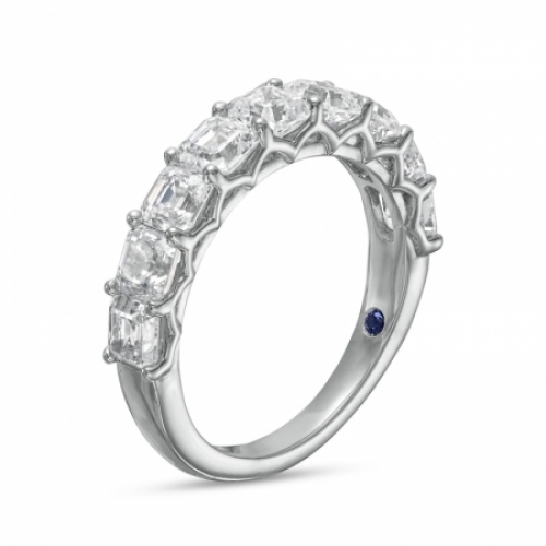 Обручальное кольцо с бриллиантами огранки ашер и сапфиром