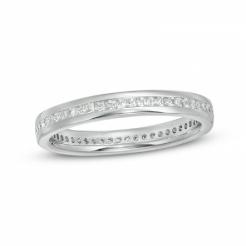 Обручальное кольцо из белого золота с бриллиантами огранки принцесса по окружности