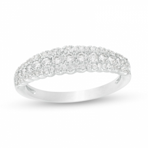 Обручальное кольцо три дорожки из белого золота с бриллиантами