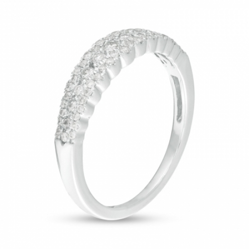 Обручальное кольцо три дорожки из белого золота с бриллиантами