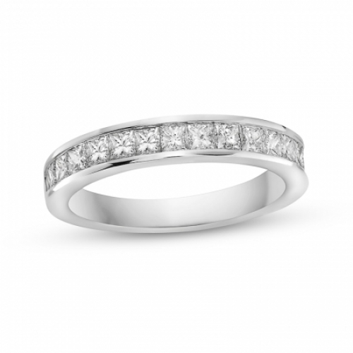 Обручальное кольцо из белого золота с большими бриллиантами огранки принцесса