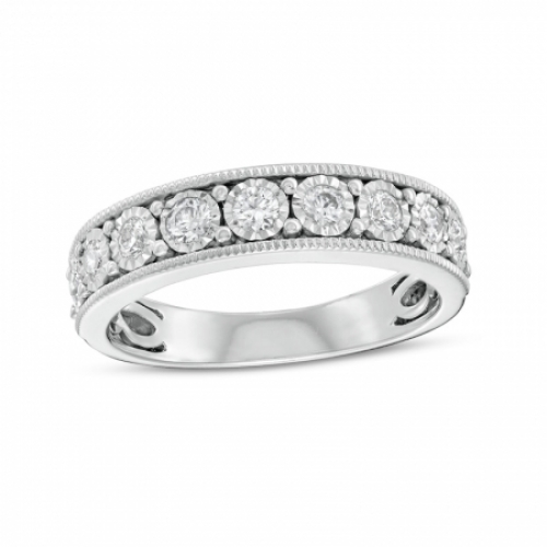 Обручальное кольцо из белого золота с бриллиантами и алмазной гранью