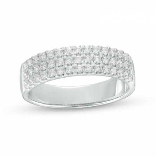 Широкое бручальное кольцо из белого золота с тремя дорожками бриллиантов