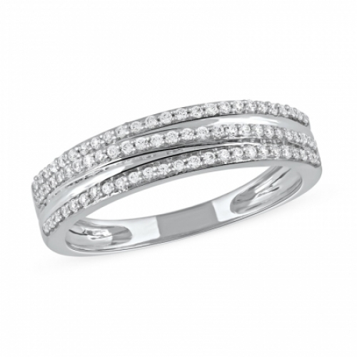 Обручальное кольцо из белого золота шириной 5 мм. с тремя дорожками бриллиантов