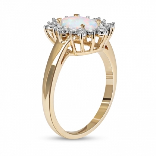 Женское кольцо из желтого золота 585 пробы с опалом и белым сапфиром