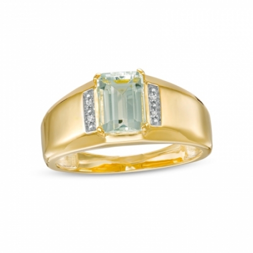 Мужское кольцо из желтого золота 585 пробы с аквамарином и бриллиантом