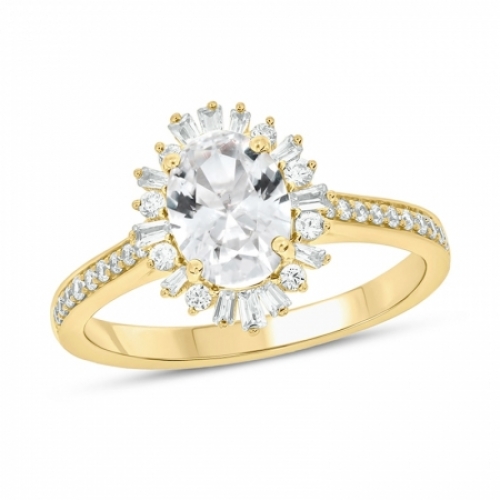 Женское кольцо из желтого золота 585 пробы с белым сапфиром и бриллиантом