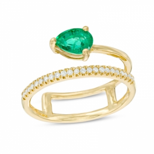 Женское кольцо из желтого золота 750 пробы с изумрудом и бриллиантами