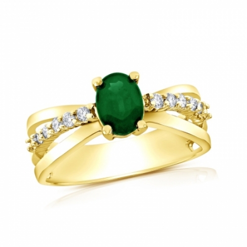 Помолвочное кольцо из желтого золота 585 пробы с изумрудом и бриллиантами