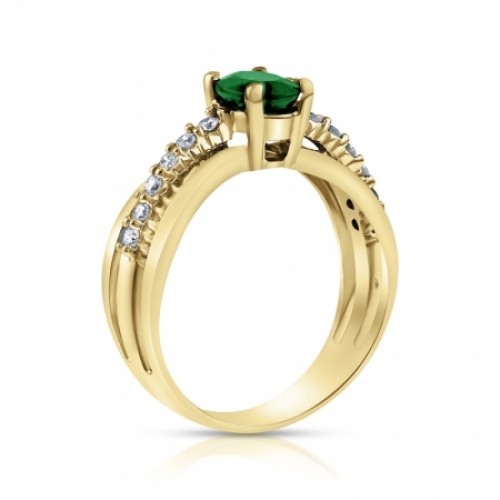 Помолвочное кольцо из желтого золота 585 пробы с изумрудом и бриллиантами
