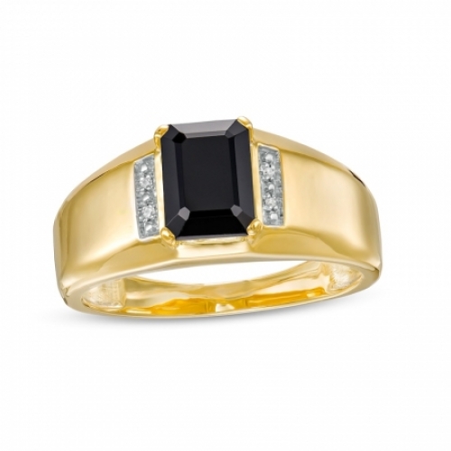 Мужское кольцо из желтого золота 585 пробы с ониксом и бриллиантами
