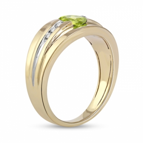 Мужское кольцо из желтого золота 585 пробы с перидотом и бриллиантами