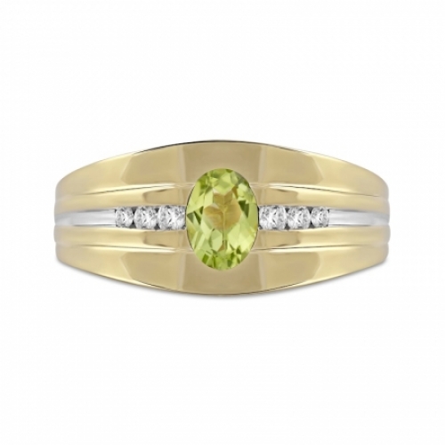 Мужское кольцо из желтого золота 585 пробы с перидотом и бриллиантами