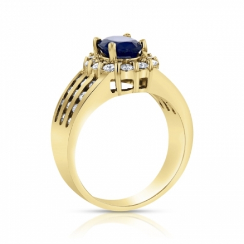 Женское кольцо из желтого золота 585 пробы с сапфиром и бриллиантами