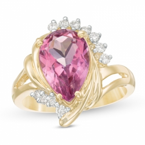Женское кольцо из желтого золота 585 пробы с розовым топазом и бриллиантами