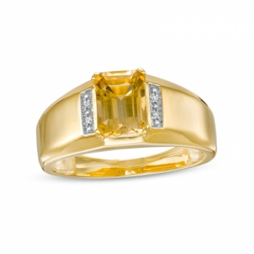 Мужское кольцо из желтого золота 585 пробы с цитрином и бриллиантами