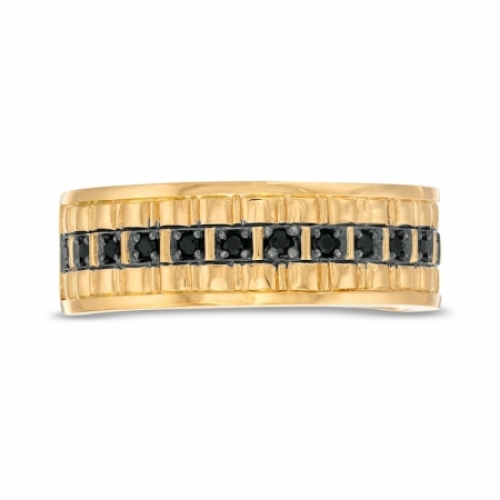 Мужское кольцо из желтого золота 585 пробы с черным бриллиантом и сапфиром