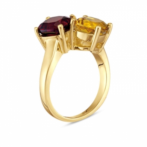 Женское кольцо из желтого золота 585 пробы с гранатом и цитрином