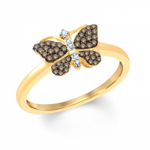 Женское кольцо Бабочка из желтого золота 585 пробы с бриллиантами
