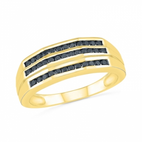 Мужское кольцо из желтого золота 585 пробы с черными и белыми бриллиантами