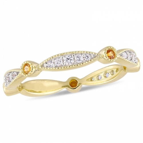 Женское кольцо из серебра 925 пробы с желтым и белым сапфиром