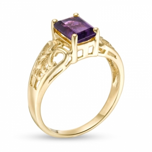 Женское кольцо из желтого золота 585 пробы с аметистом