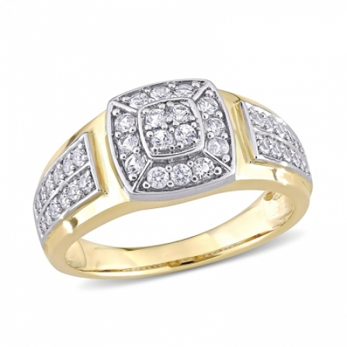 Мужское кольцо из желтого золота 585 пробы с белым сапфиром
