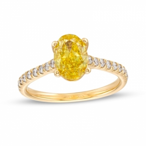 Женское кольцо из желтого золота 585 пробы с овальным цитрином и бриллиантами