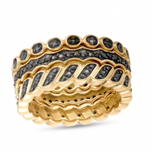 Женское кольцо из серебра 925 пробы с черным бриллиантом