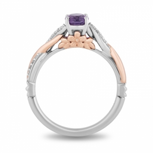 Женское кольцо из серебра 925 пробы с аметистом и бриллиантом