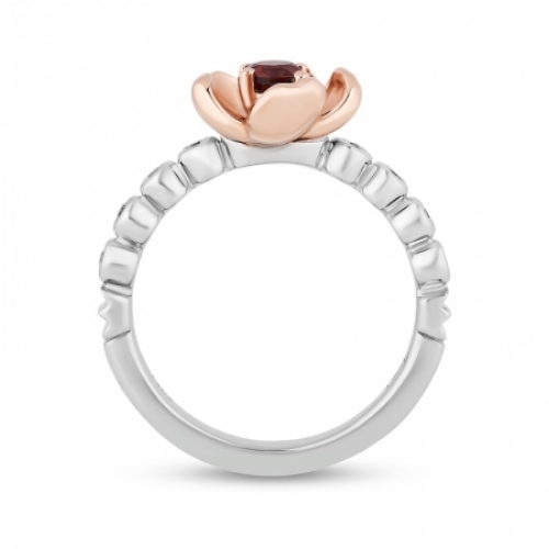 Женское кольцо из серебра 925 пробы с гранатом и бриллиантами