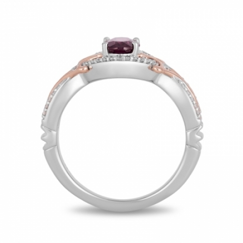 Женское кольцо из серебра 925 пробы с родолитом и бриллиантами