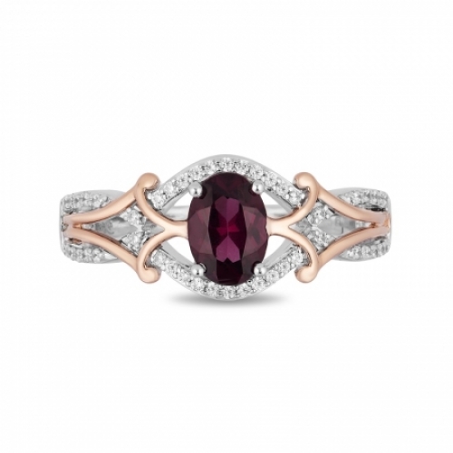 Женское кольцо из серебра 925 пробы с родолитом и бриллиантами